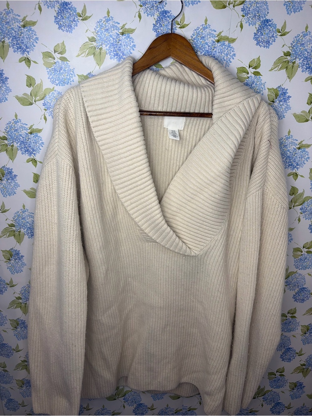 H&M Cream Shawl Collar Turtleneck Sweater